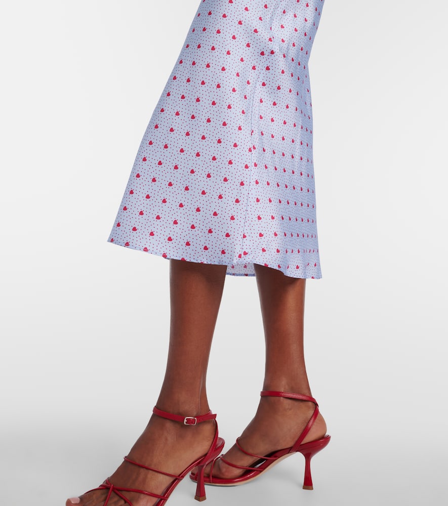 Floral-appliqué printed silk slip dress