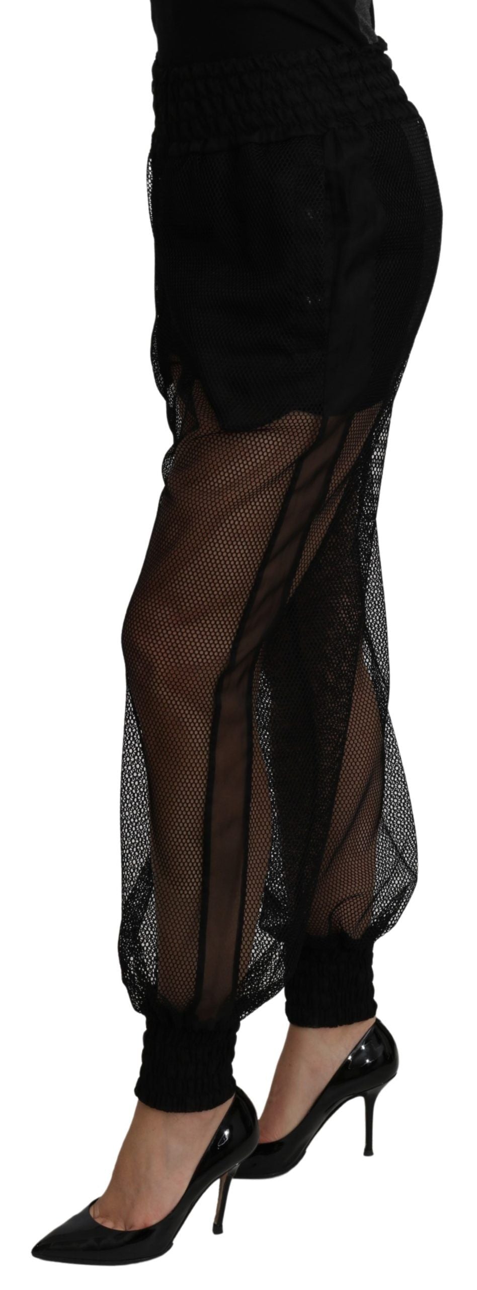 Mesh-Panel Silk Blend Jogger — Black