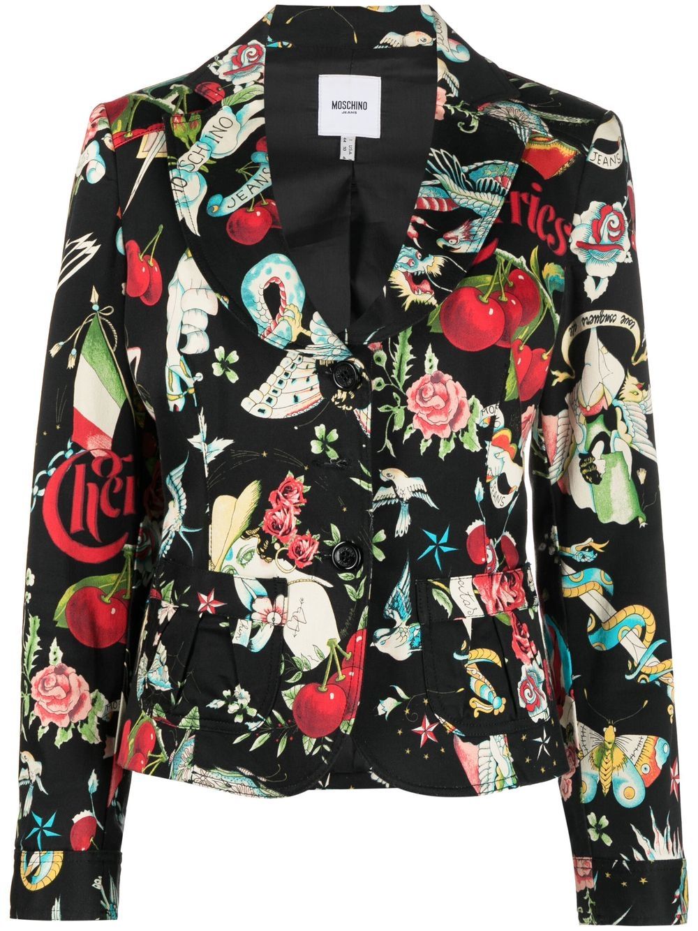 Graphic-print single-breasted blazer - Black
