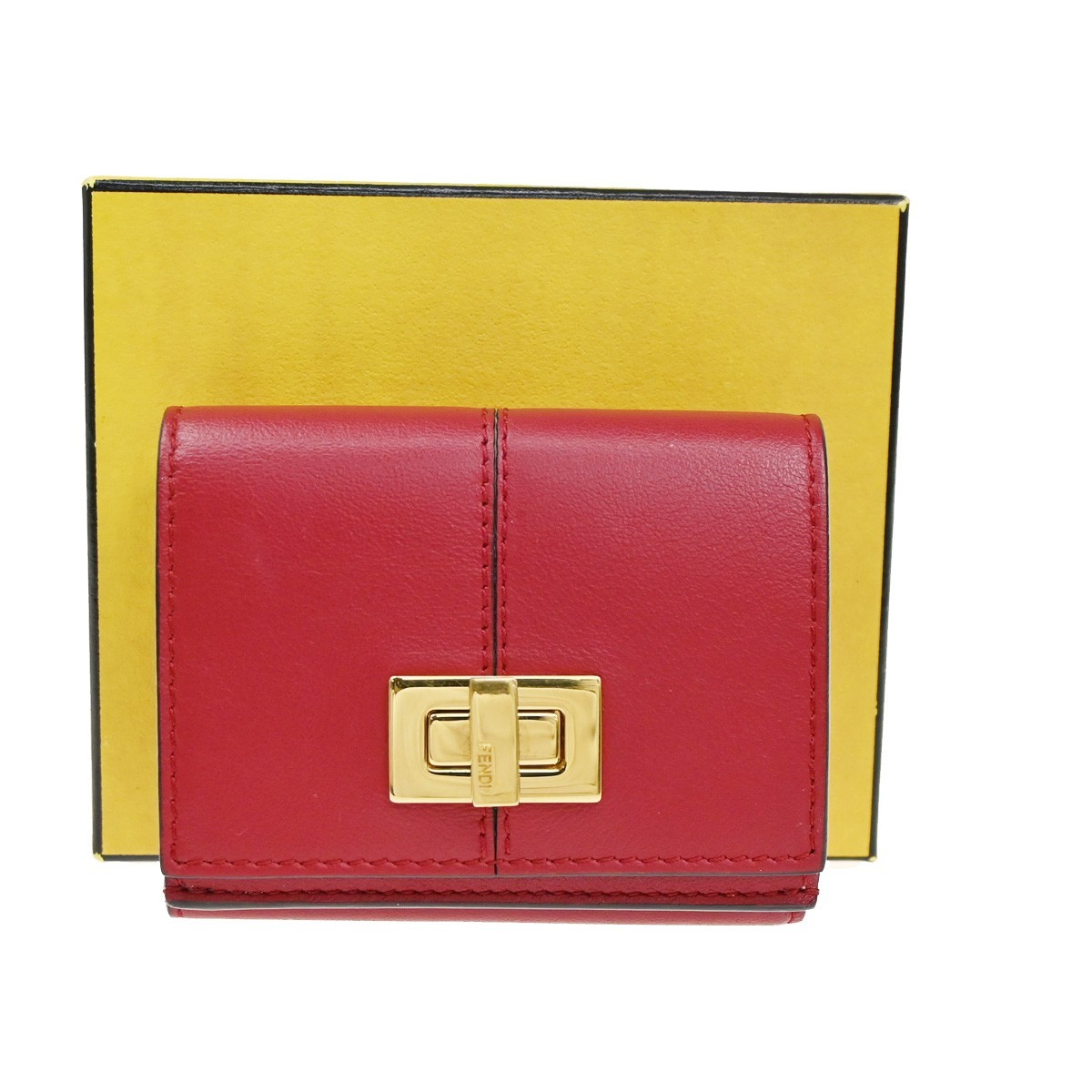 Fendi Peekaboo Wallet Leather Red Leather Wallets Accessory Pre-Owned