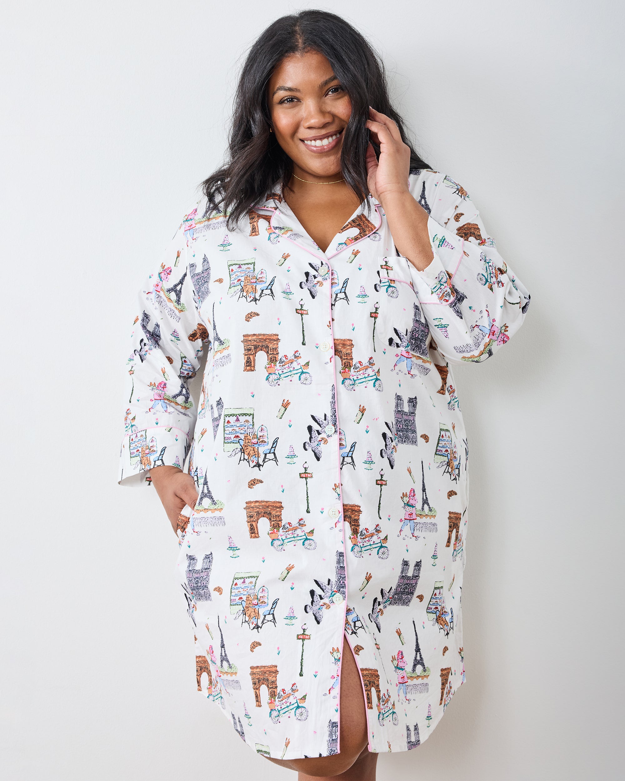 Organic Cotton Sleep Shirt in Paris Getaway | Women's Plus 6X | White