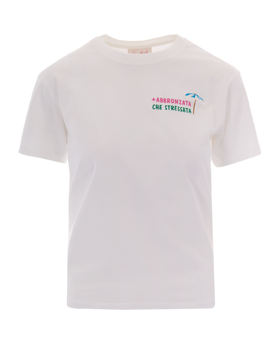 White Embroidered Crew Neck T-Shirt