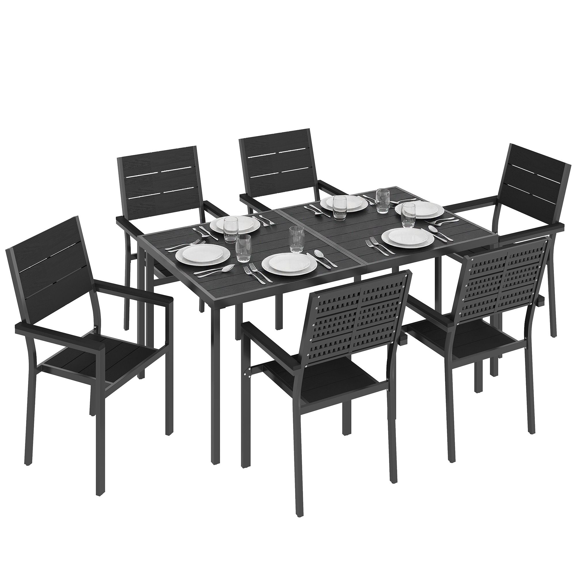 Outsunny 7 Pieces Outdoor Dining Set, Garden Table And Chairs Set, Black