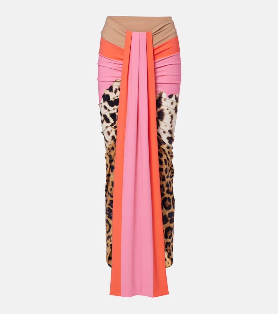 Leopard-print asymmetric maxi skirt