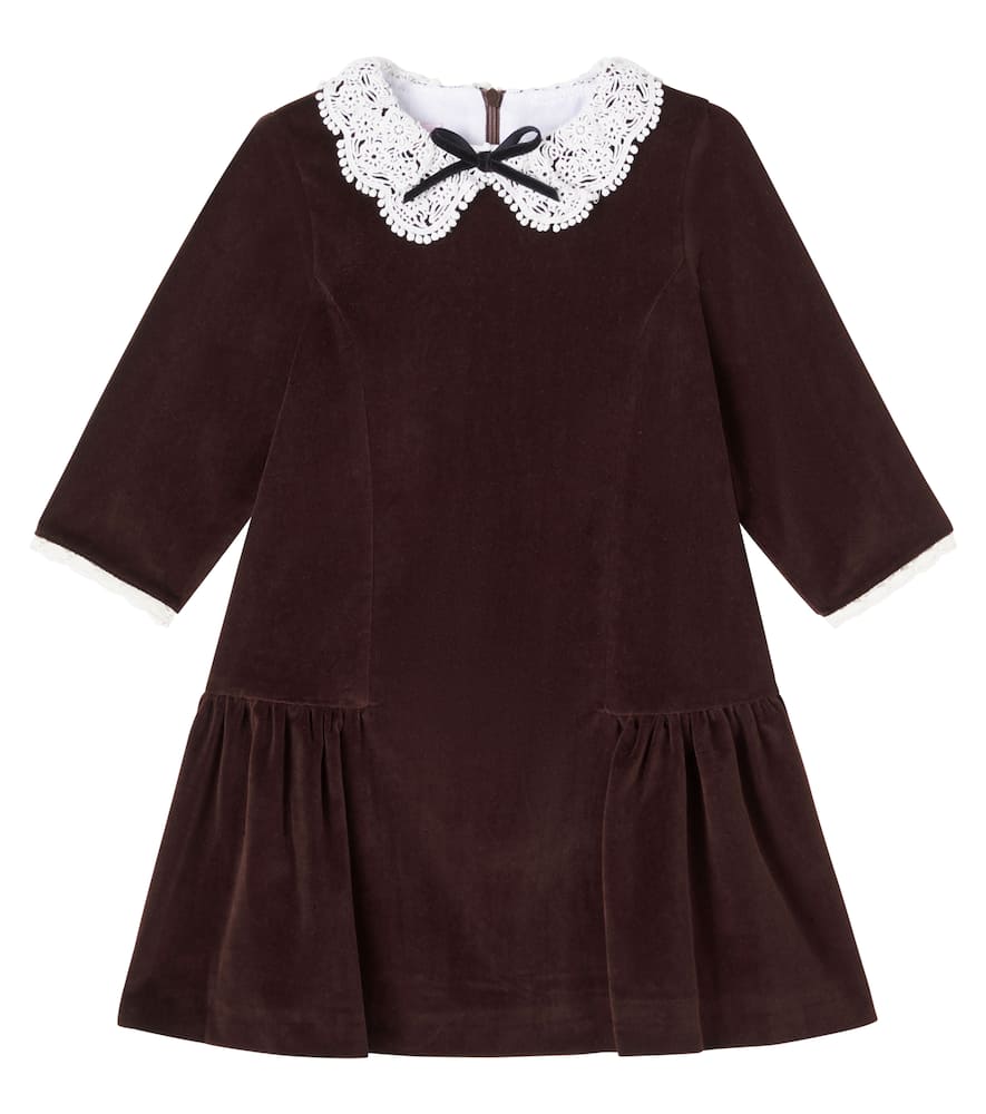 Bow-detail velvet and broderie anglaise dress