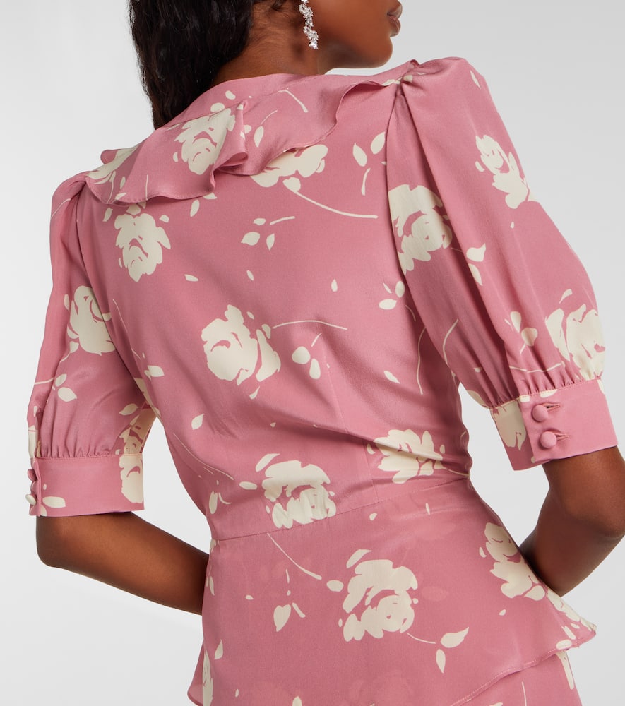 Floral ruffled silk midi dress