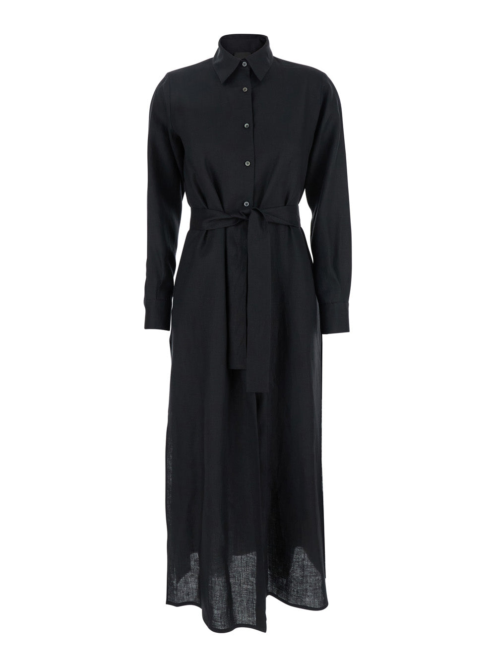Classic Collar Linen Dress — Black