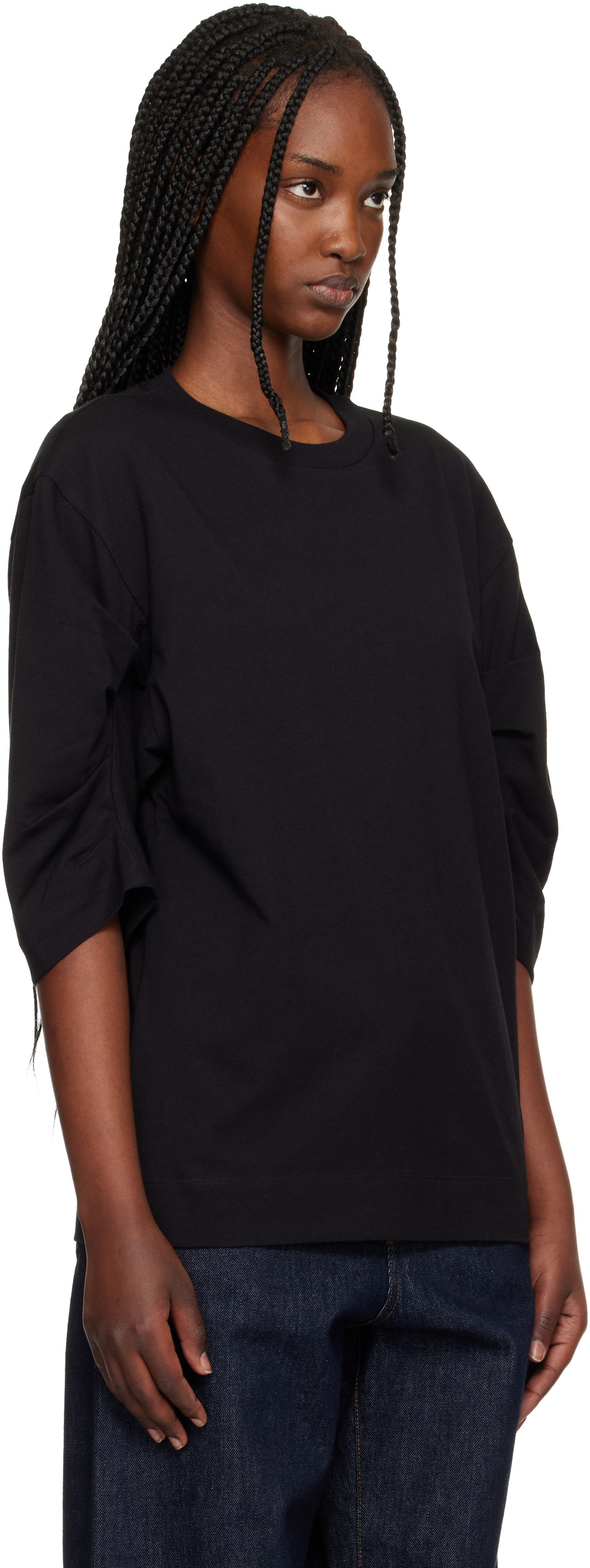 Black Pleated Sleeve T-shirt