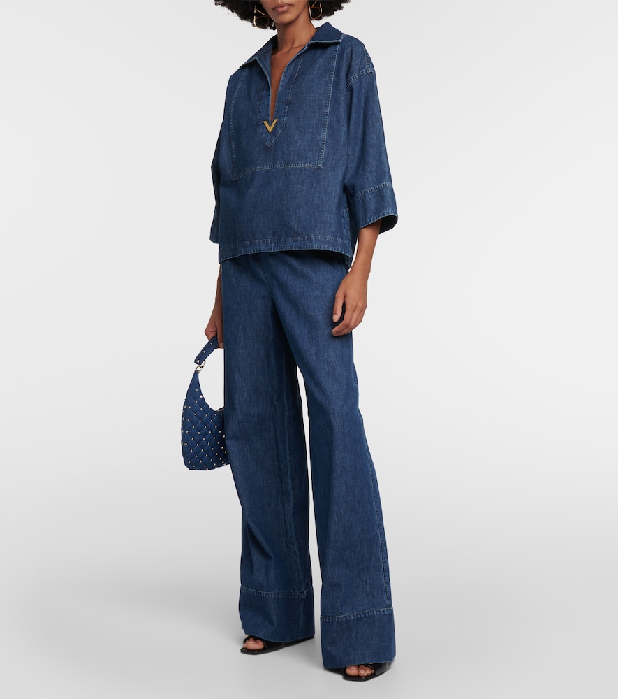 High-rise chambray wide-leg jeans
