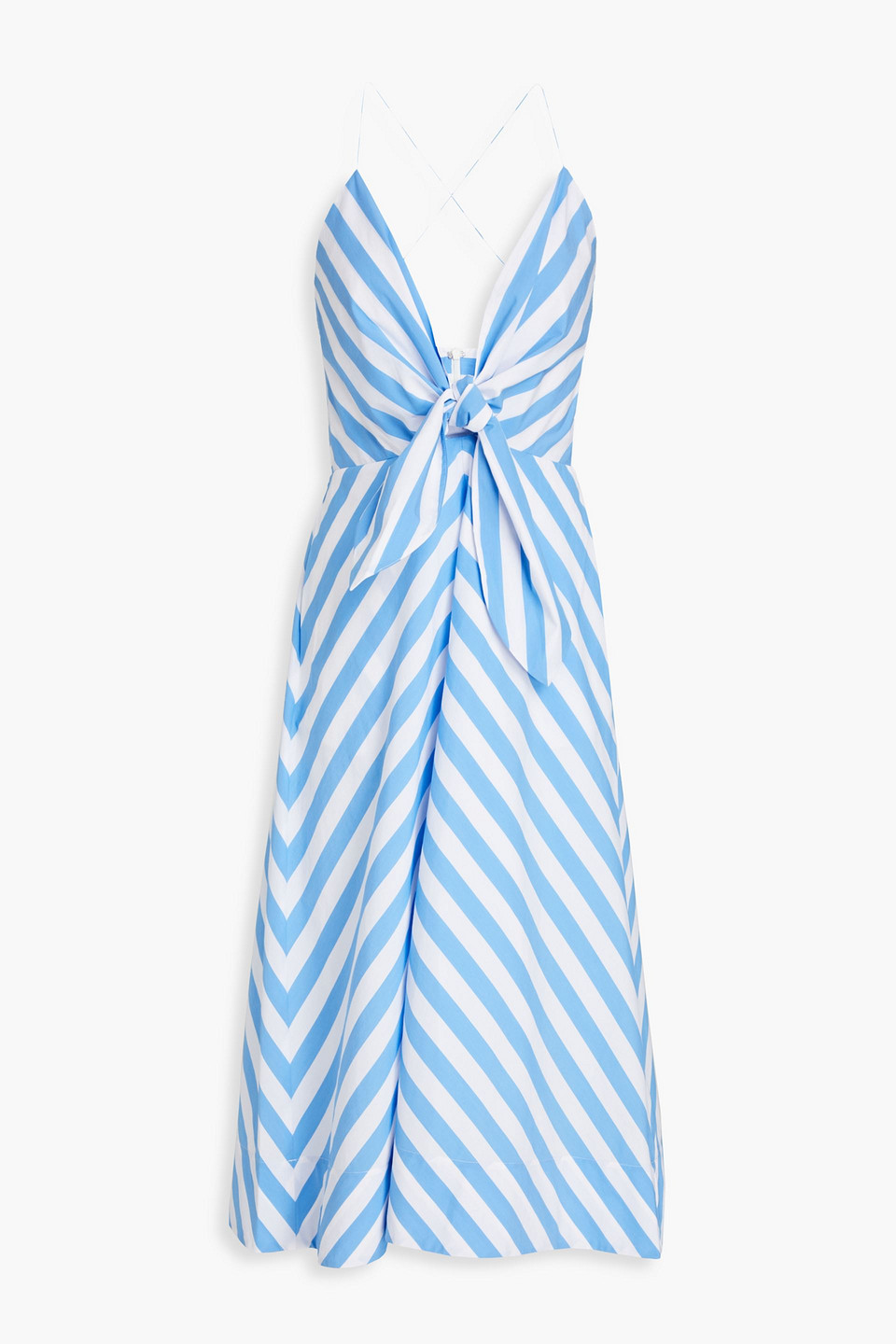 Nini knotted striped cotton-blend poplin midi dress - Blue - UK 14
