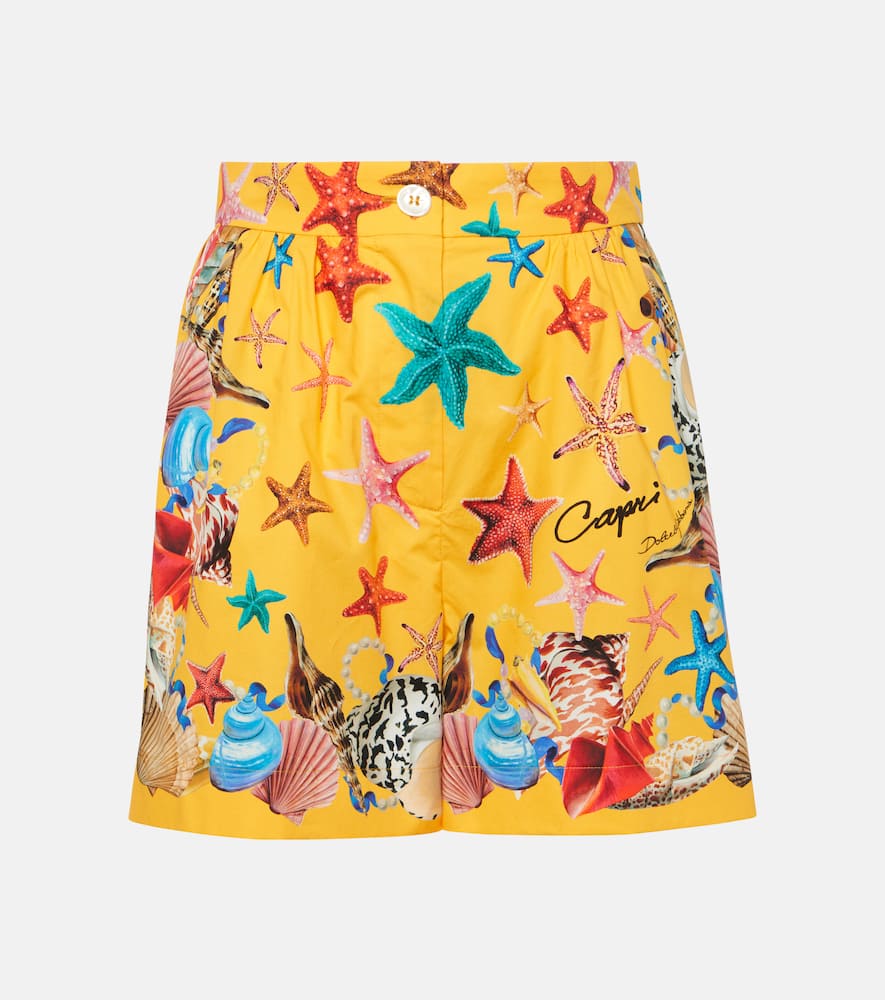 Capri printed high-rise cotton shorts