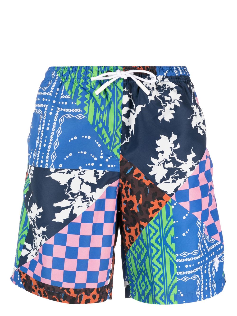 Patchwork-print swim shorts - Blue
