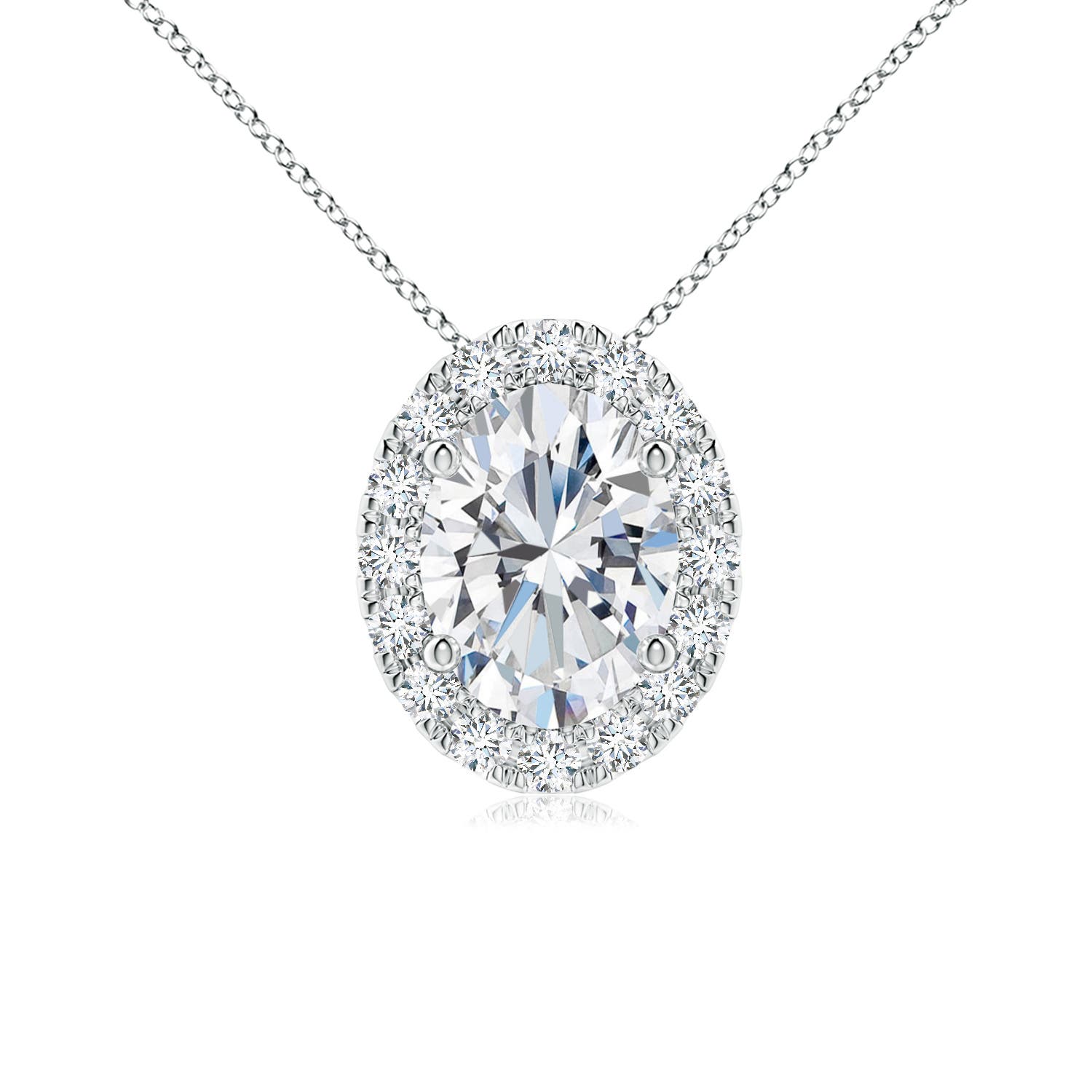 Angara 1.0 Carat Prong-Set Oval Lab-Gown Diamond Halo Pendant in Platinum