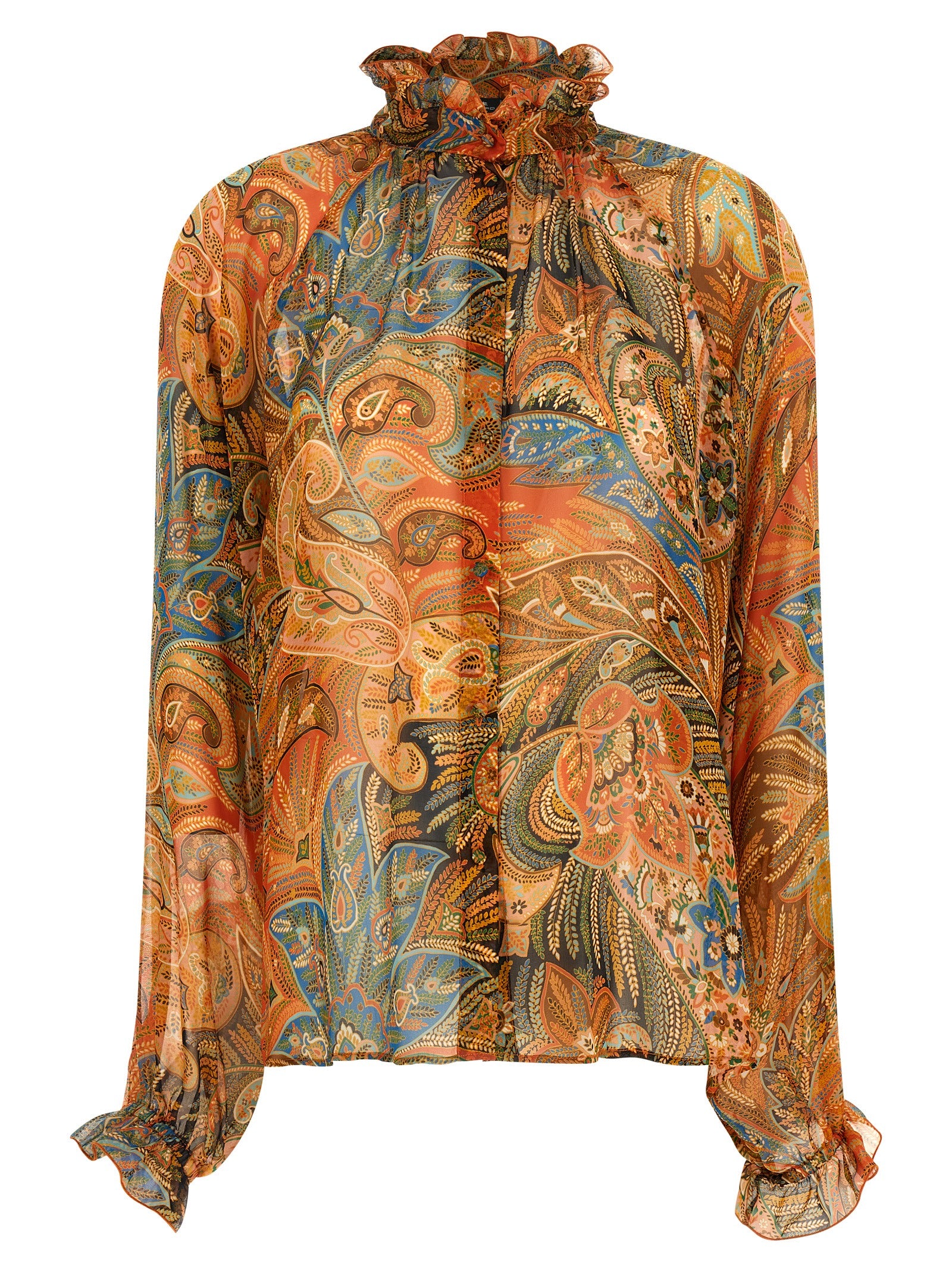 Paisley-Print Silk Chiffon Blouse — Multicolor