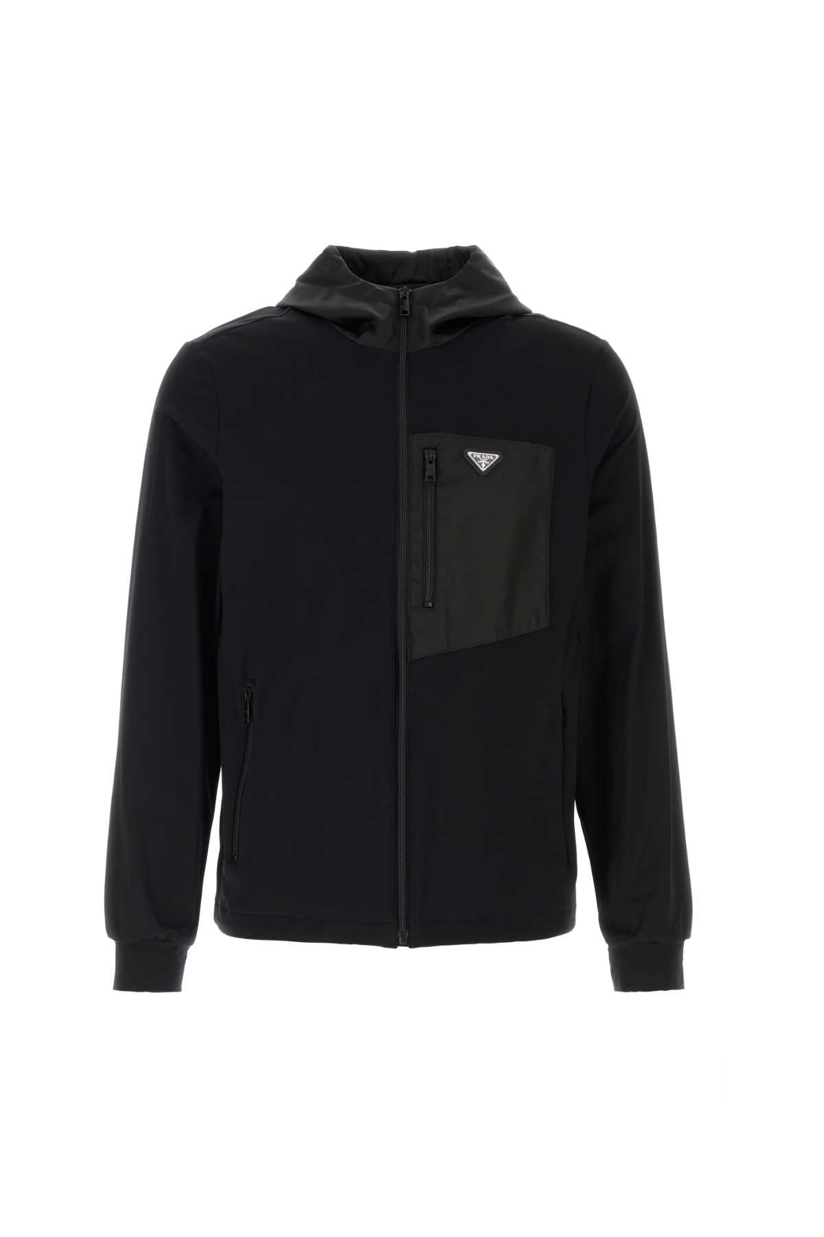 Stretch Cotton Hooded Sweatshirt — Black