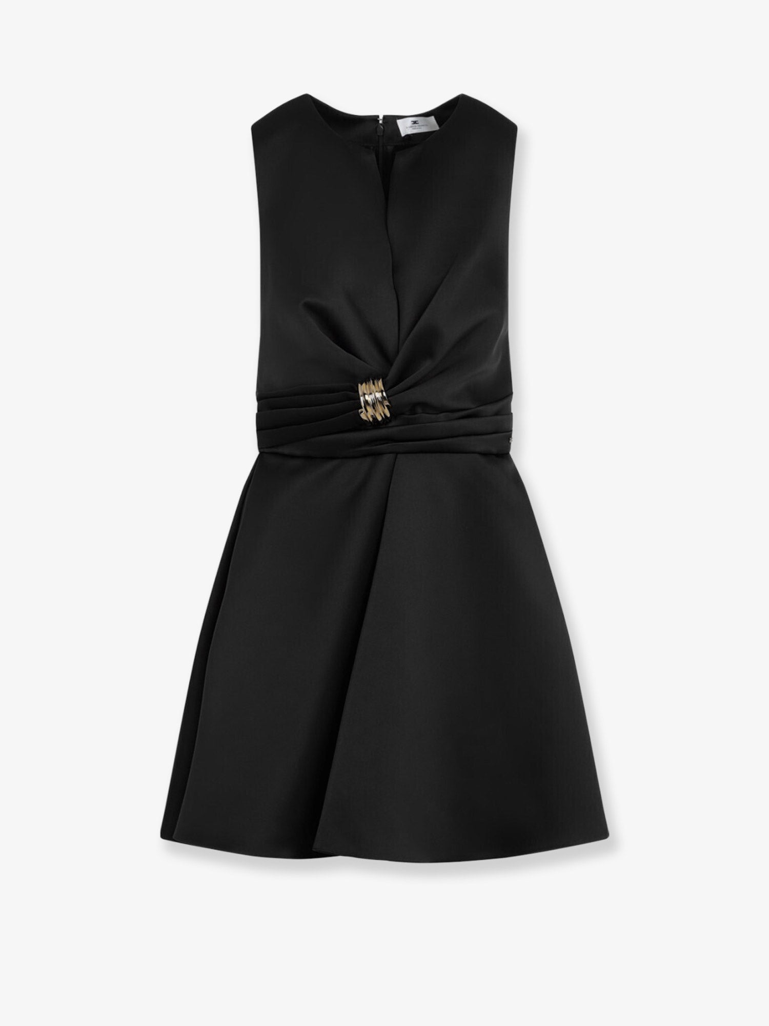 Gold-Trim Sleeveless Mini Dress — Black