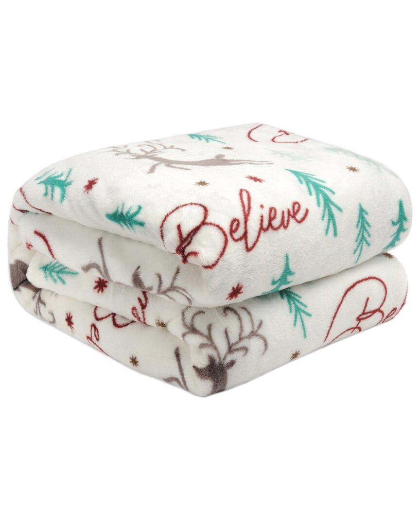 Holiday Print Plush Flannel Throw Blanket