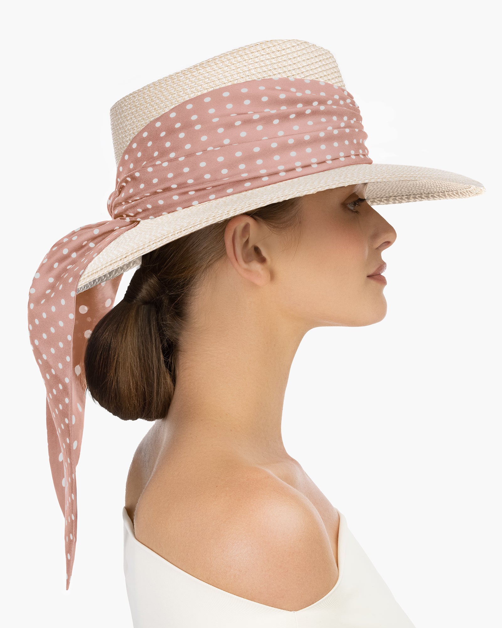 Travel Fedoras with Silk Scarf, Cream/Black Dot, Travel size