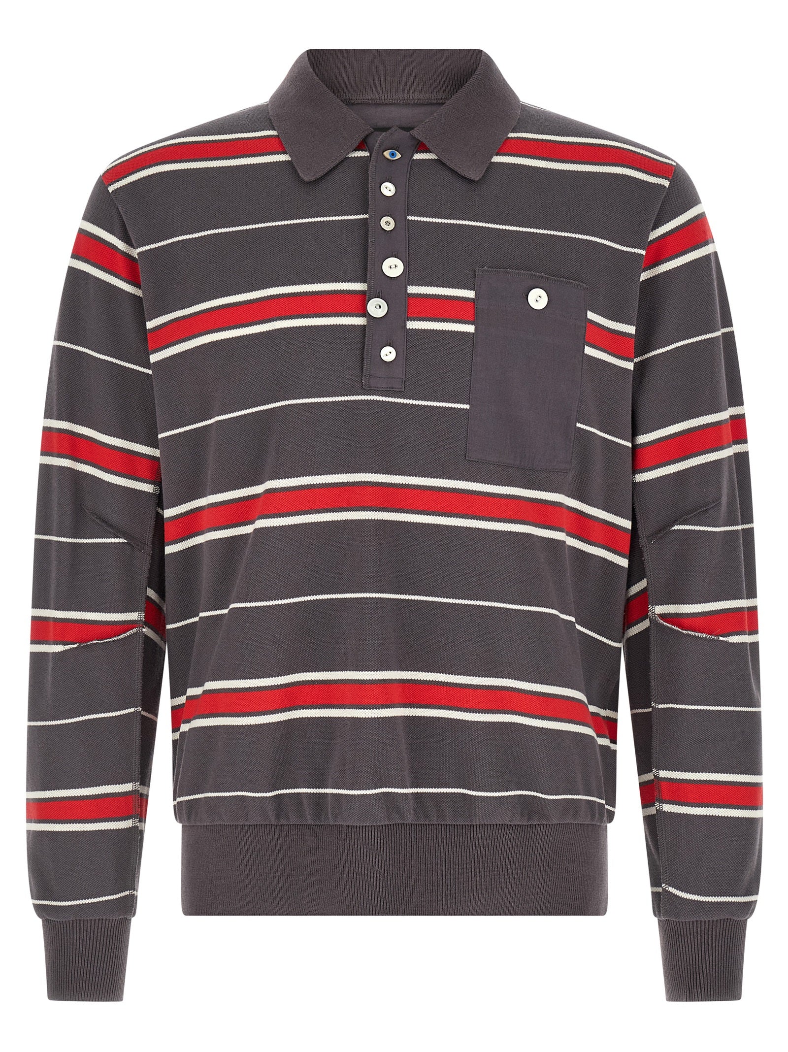 Striped Cotton Piqué Polo Shirt — Gray