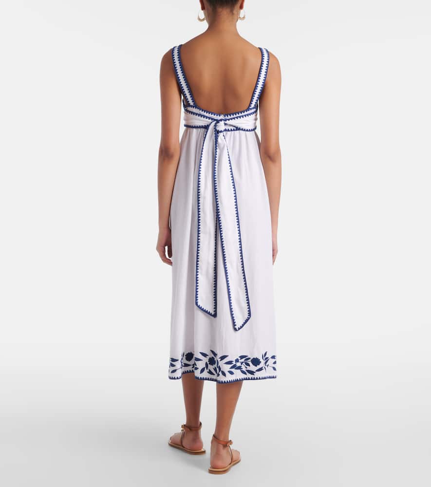 Embroidered cotton and linen midi dress