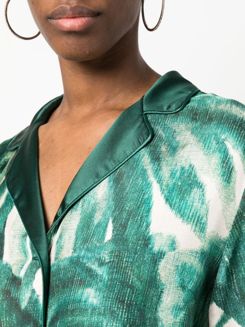 Green Printed Silk Pajama Shirt