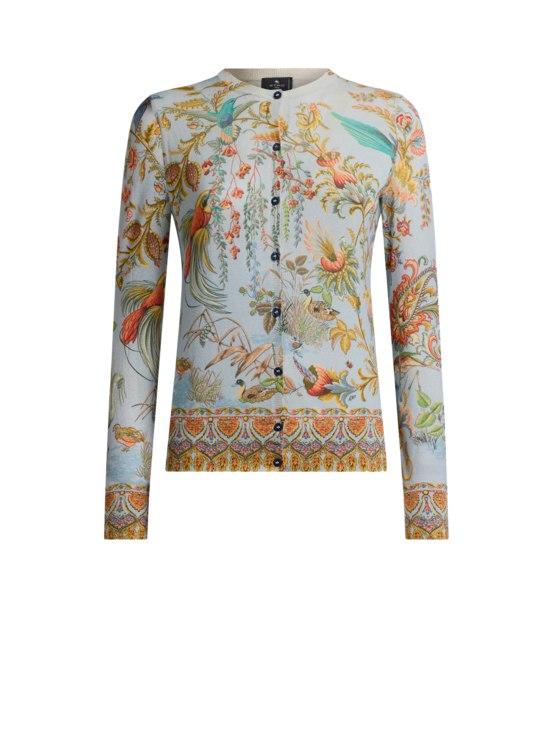 Silk And Cashmere Cardigan With Flora And Fauna Motif