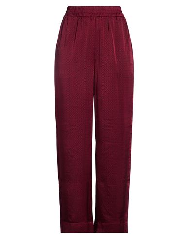 Woman Pants Burgundy Size L Silk, Elastane