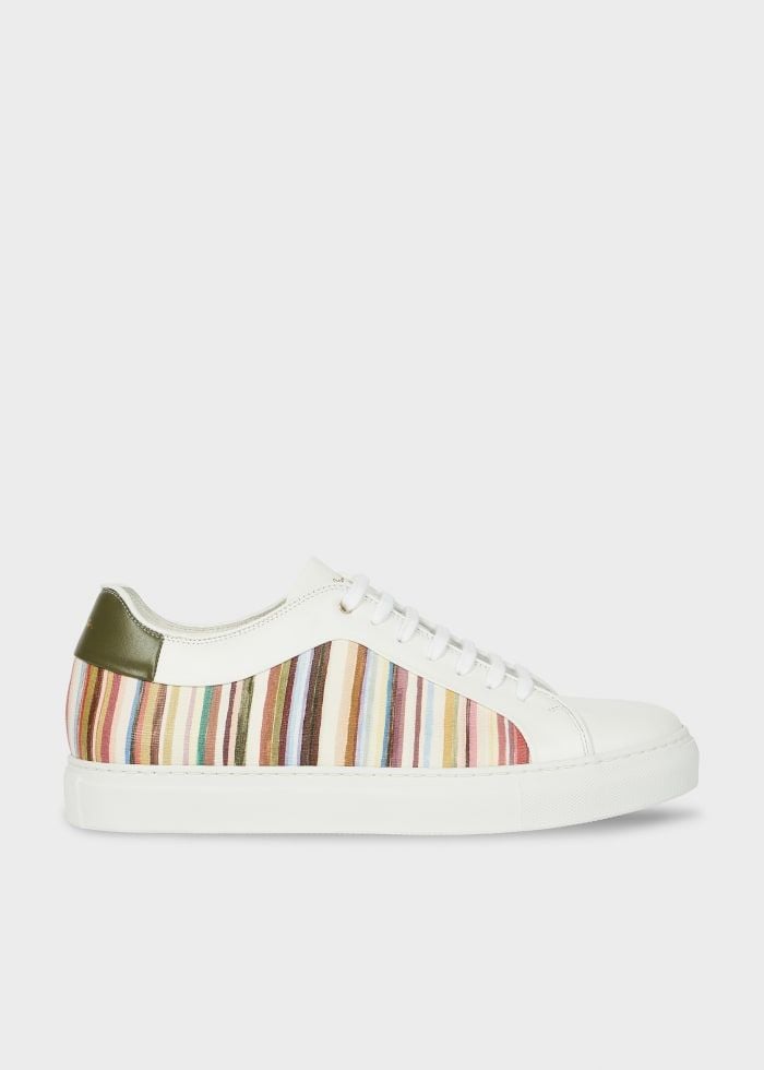 White 'Painted Signature Stripe' Leather 'Basso' Trainers Multicolour
