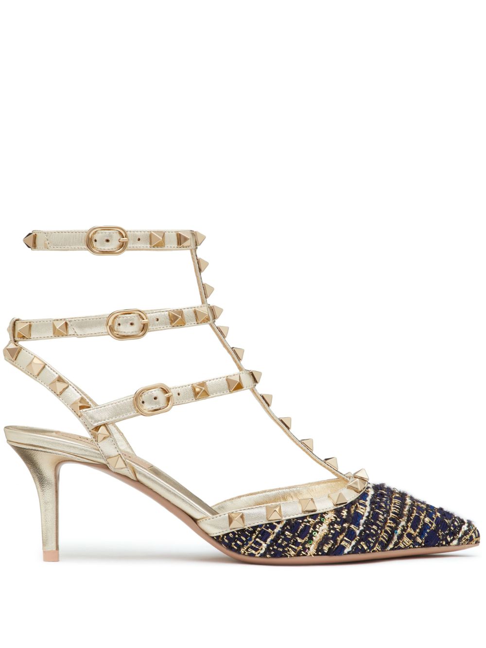 Rockstud 65mm tweed cage pumps - Neutrals