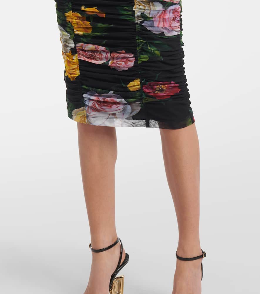 Floral ruched tulle midi dress