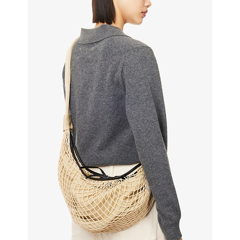 Womens Croissant Filt Woven Shoulder Bag