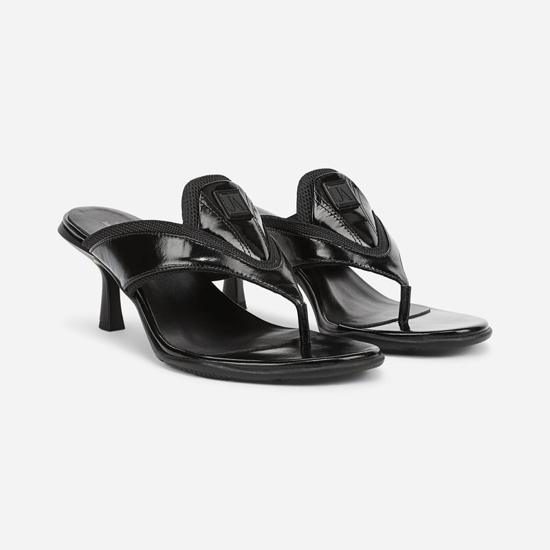 Ravyn Slide Sandals, Black Leather / Mesh Fabric