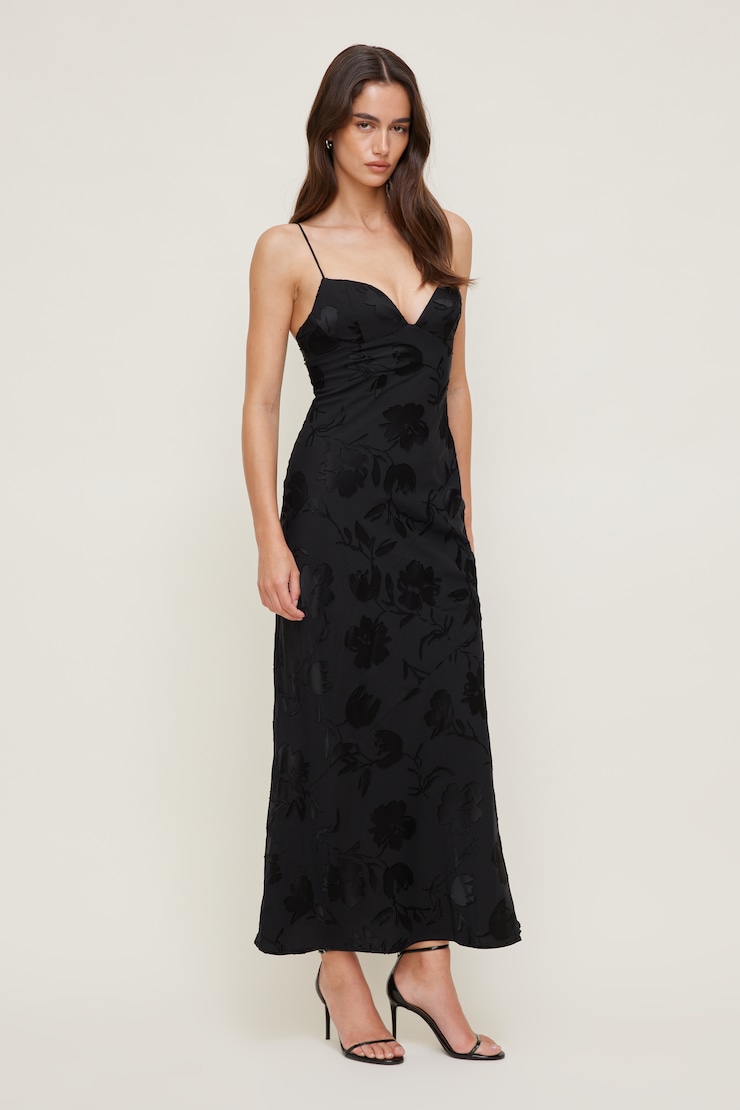 Jacquard Bustier Maxi Dress - Black - Women Clothing