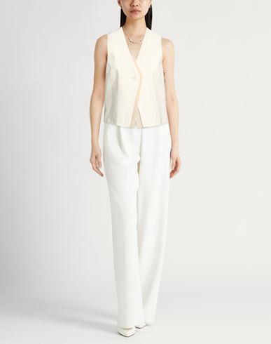 Woman Tailored Vest Cream Size 6 Linen, Polyester