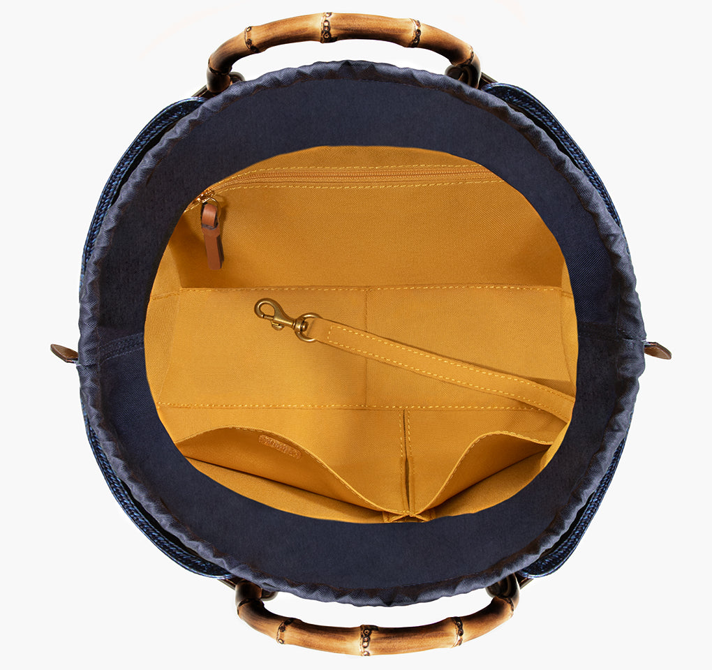 Squishee Straw Bag with Leather Trim and Bamboo Handles for Women