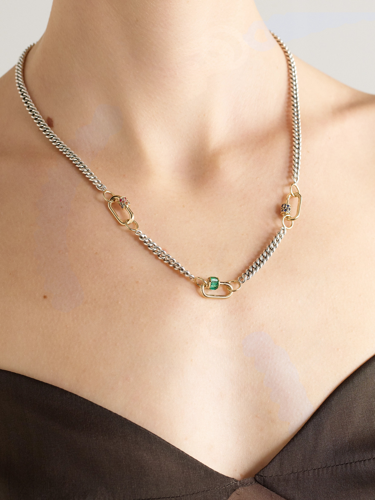 Babylock Sterling Silver And 14-karat Gold, Emerald And Sapphire Necklace - One size