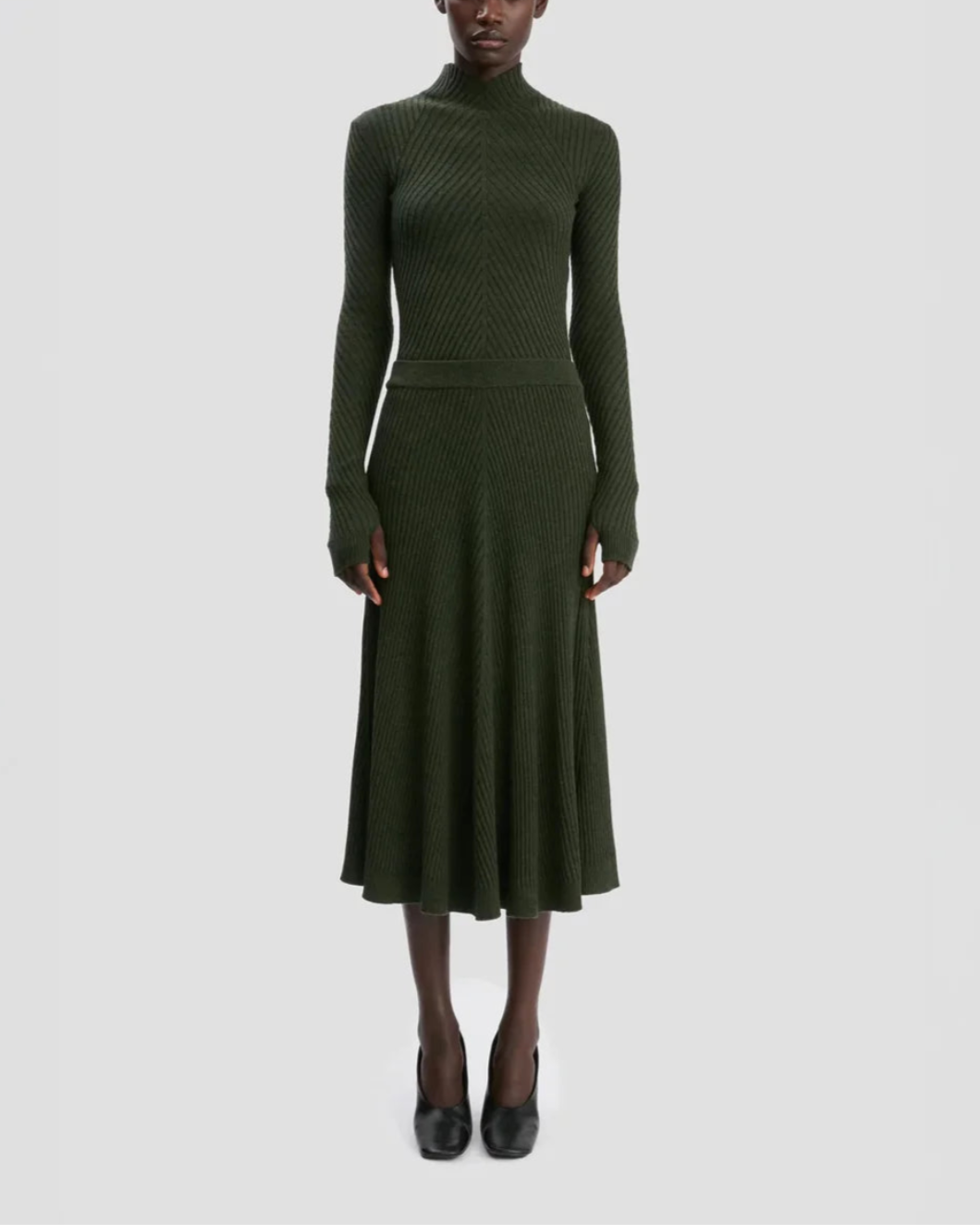 Ribbed Midi Knit Skirt In Oregano
