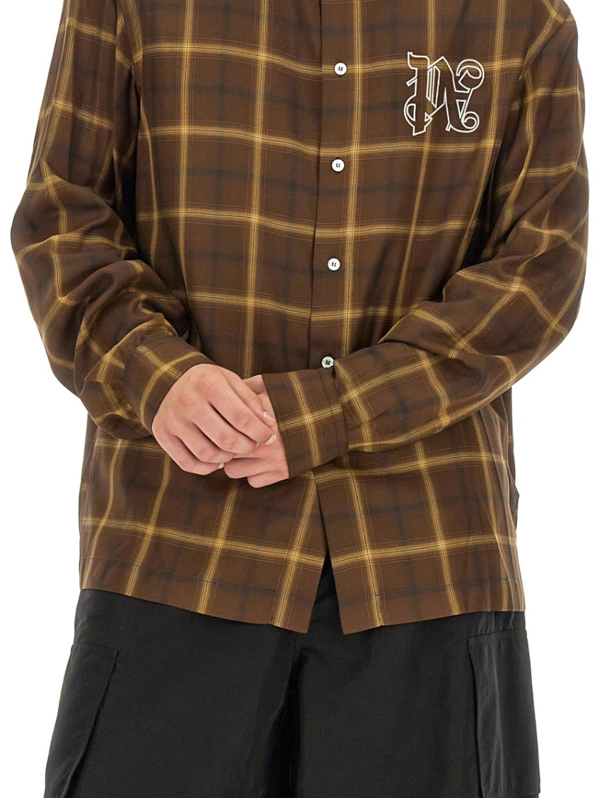 PA monogram-print checked shirt - Brown