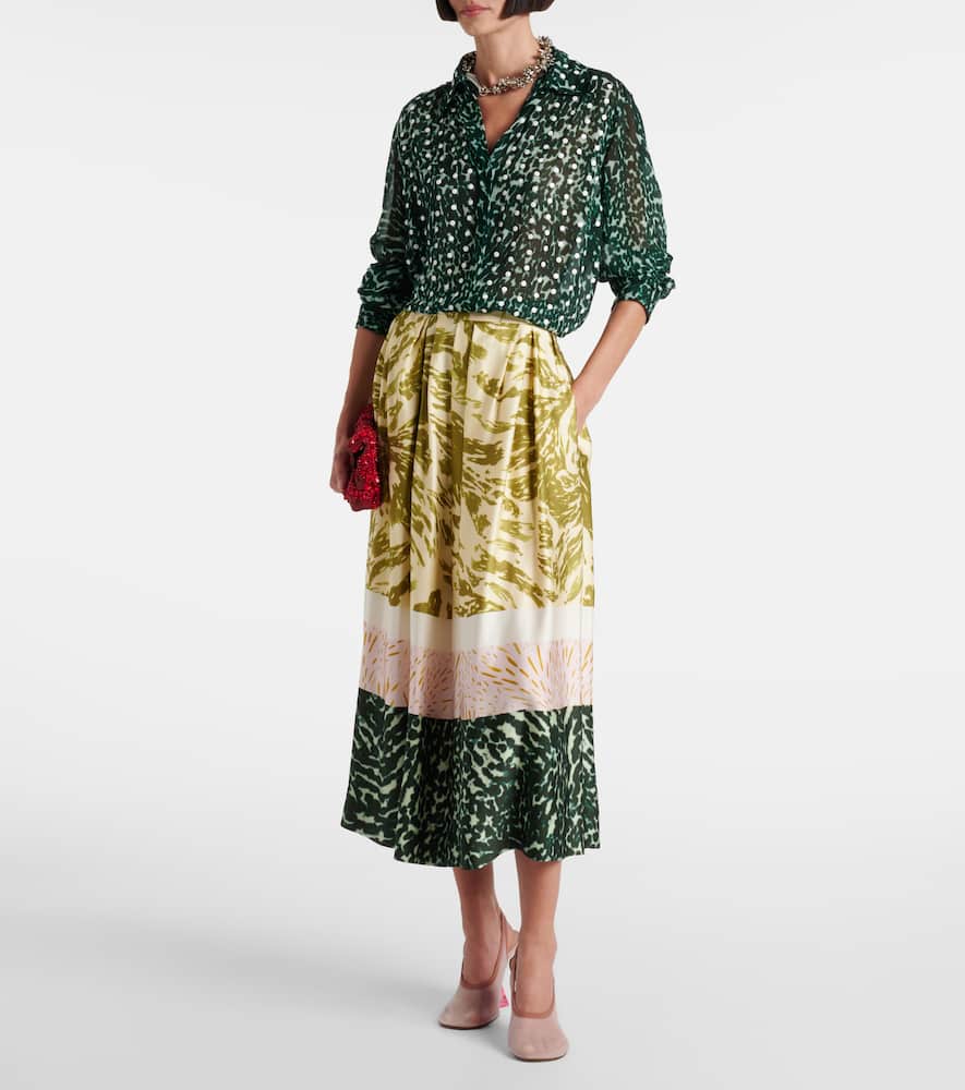 Printed satin midi skirt
