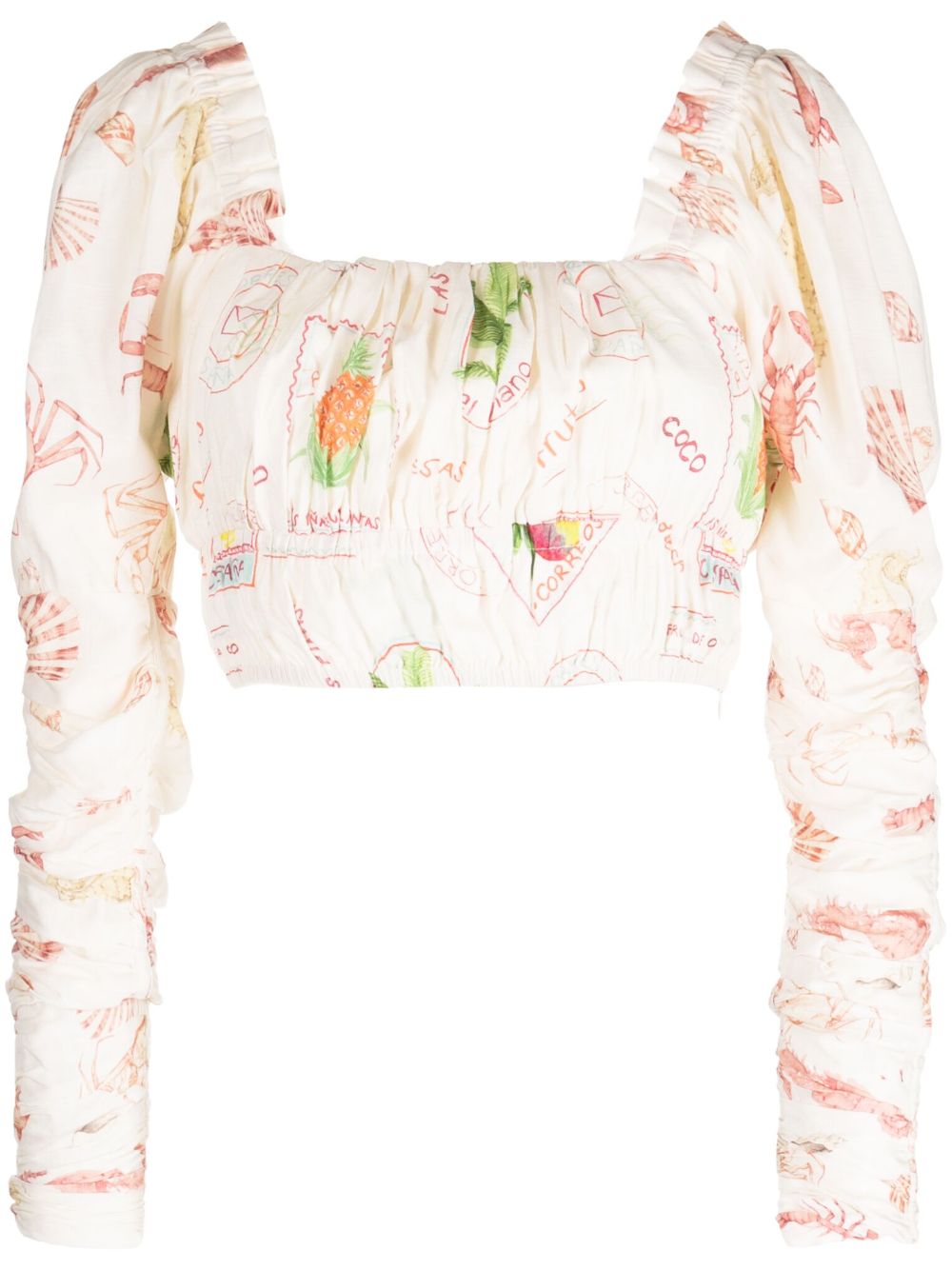 Jeanne mutton-sleeve crop top - Neutrals
