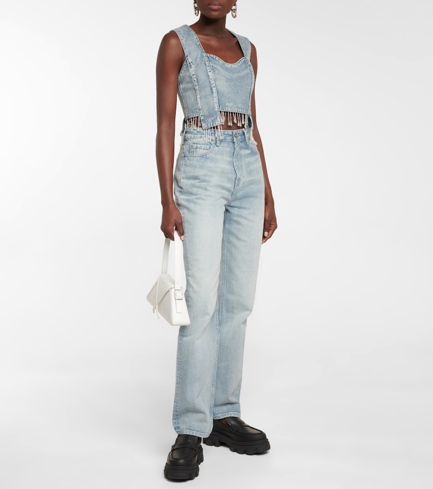 Embellished denim crop top