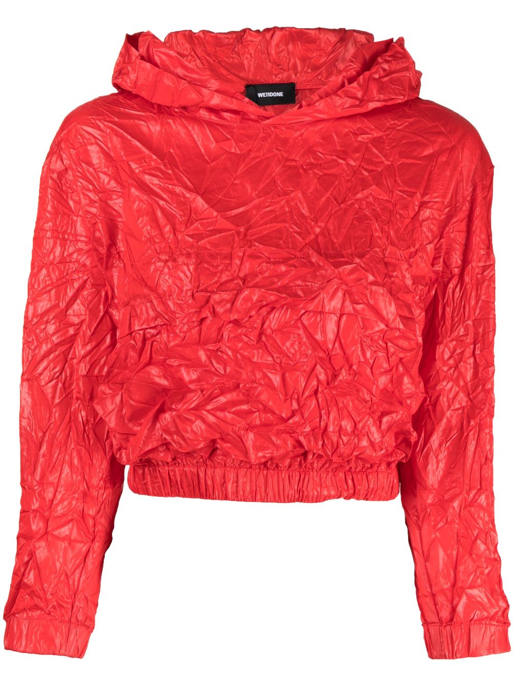 Crinkle-effect cropped hoodie - Red