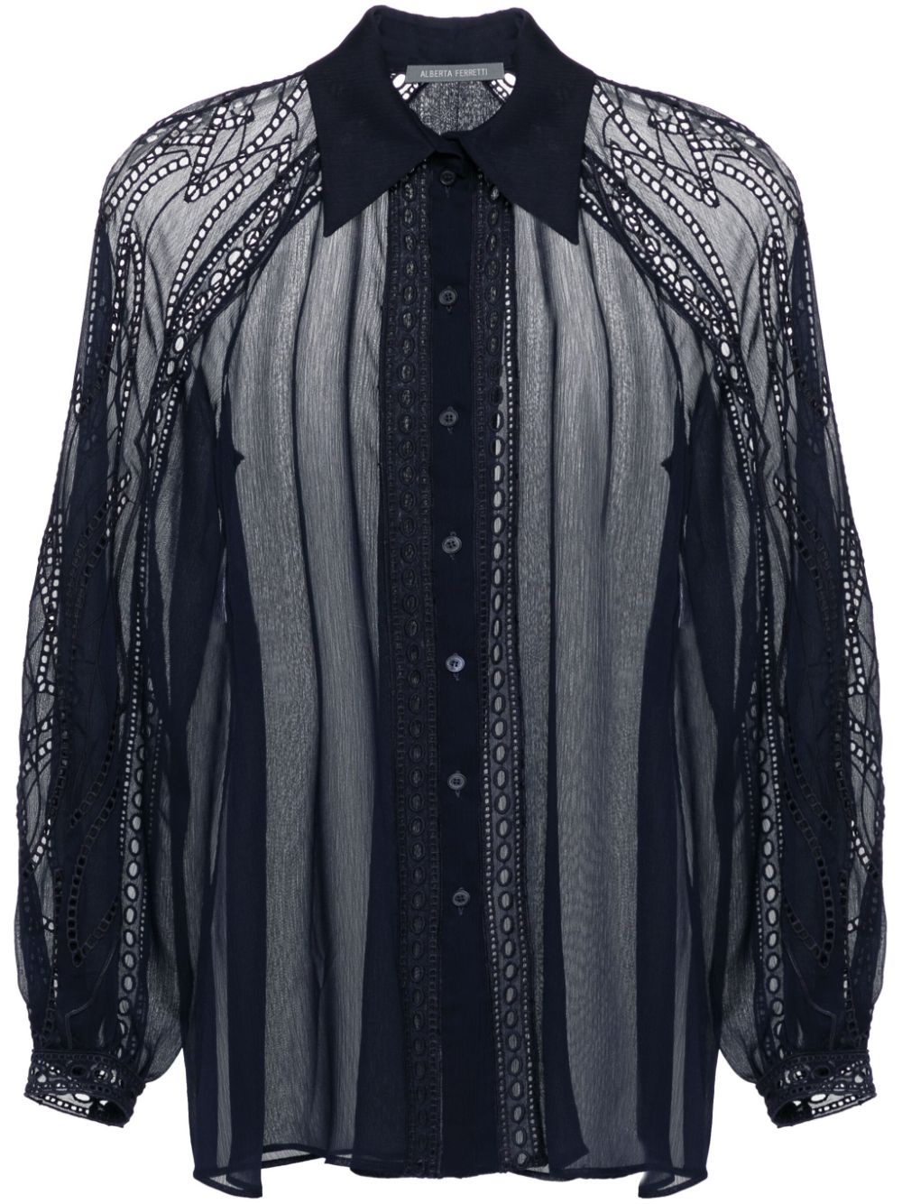Lace-trim chiffon shirt - Blue