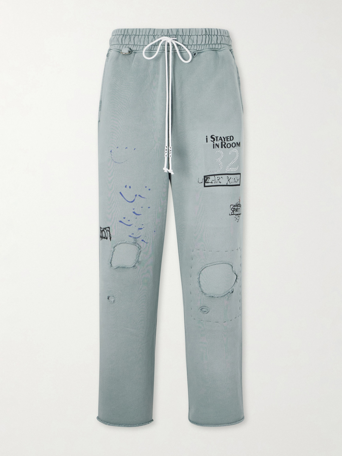 Alta Cienega Distressed Embellished Cotton-Fleece Sweatpants