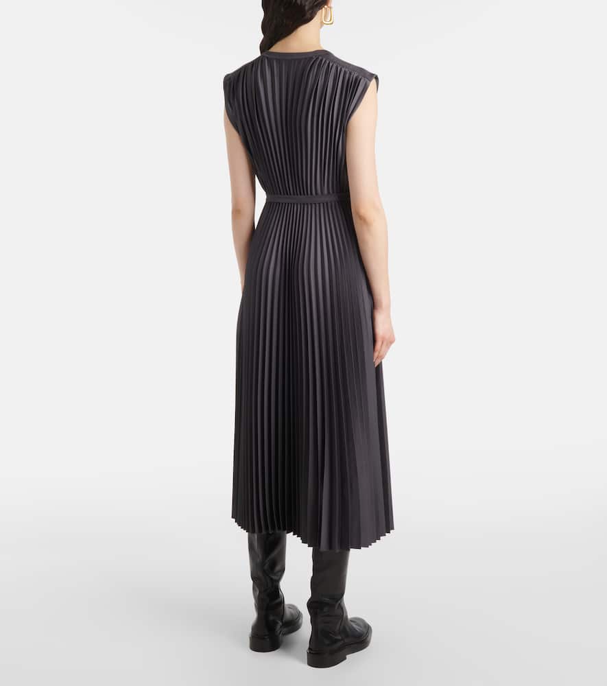 Volta belted plissé satin midi dress