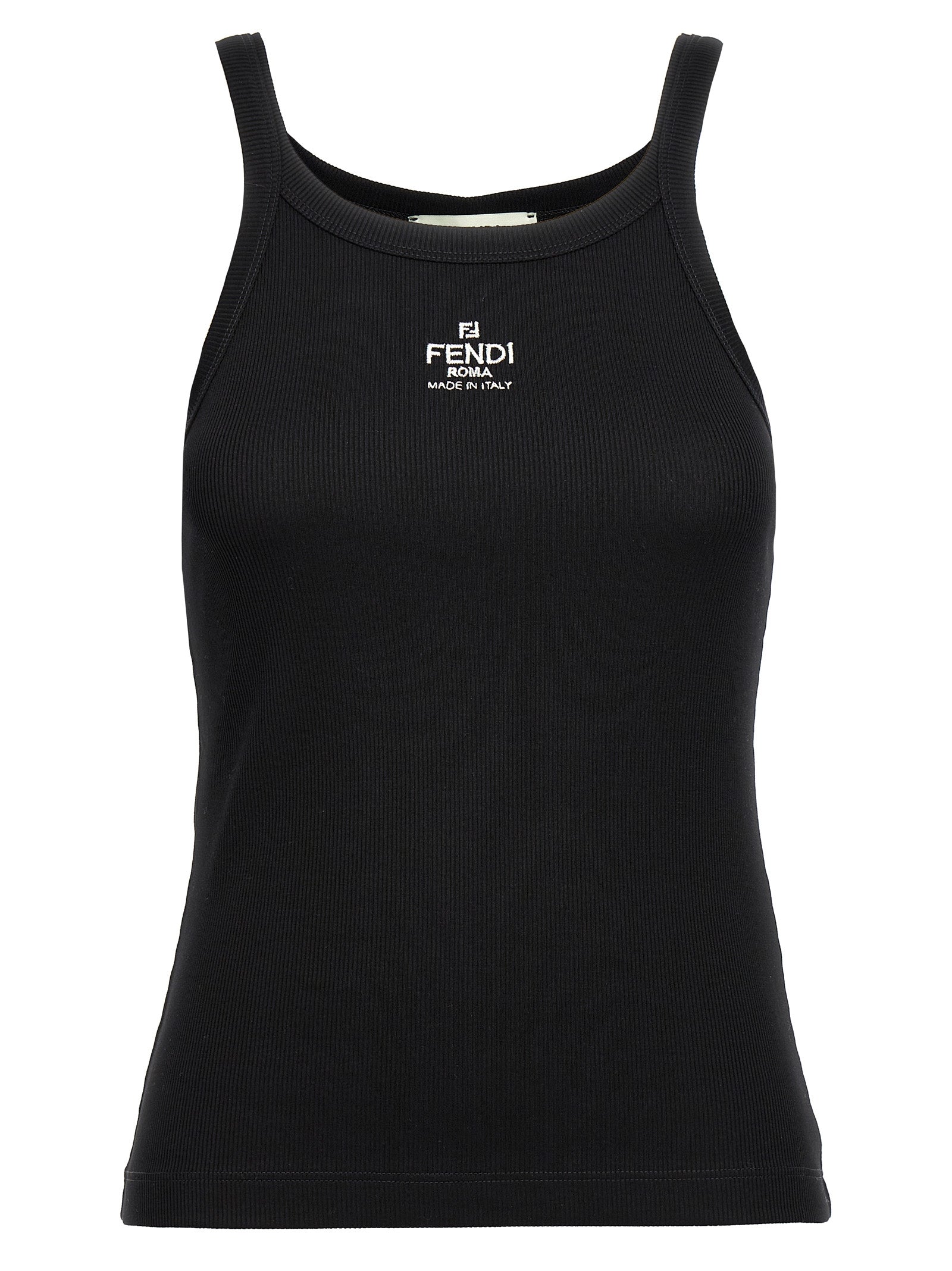 Logo-Embroidered Ribbed Cotton Tank Top — Black