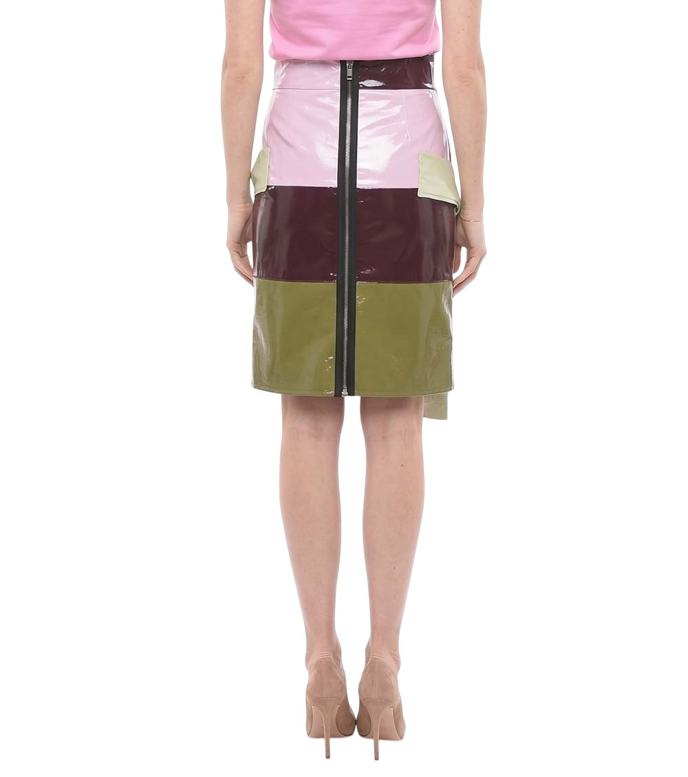 Multicolor Color Block Knee Length Skirt