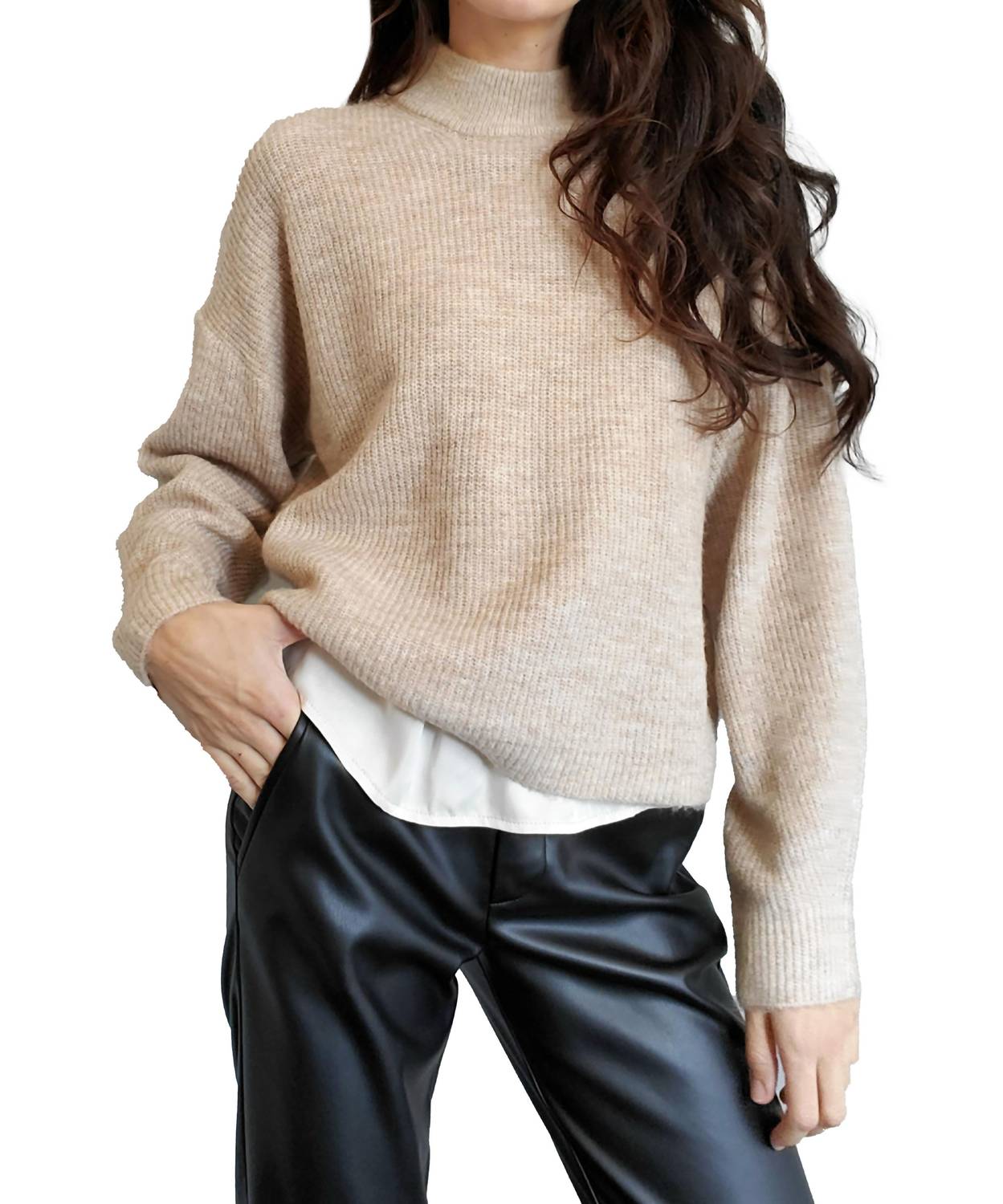 Nola Mock Neck Sweater In Sand