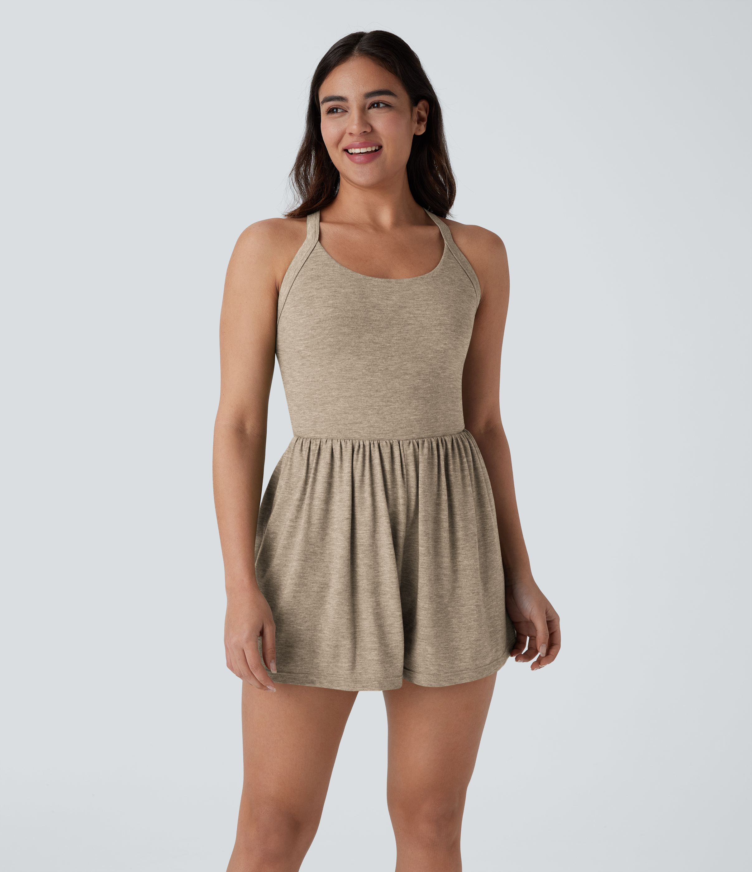 Pocket 2-in-1 Romper-Easy Peezy Edition  - Khaki Floral Yarn