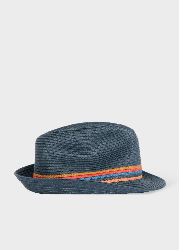 Navy 'Artist Stripe' Trim 'Trilby' Hat Blue